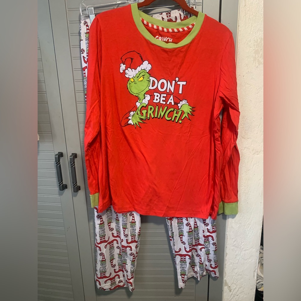 Dr. Seuss Grinch Christmas Long Sleeve Shirt Sz L & Feeling Elfish Pants M-L